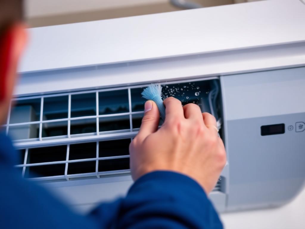 Técnico higienizando evaporadora de ar condicionado